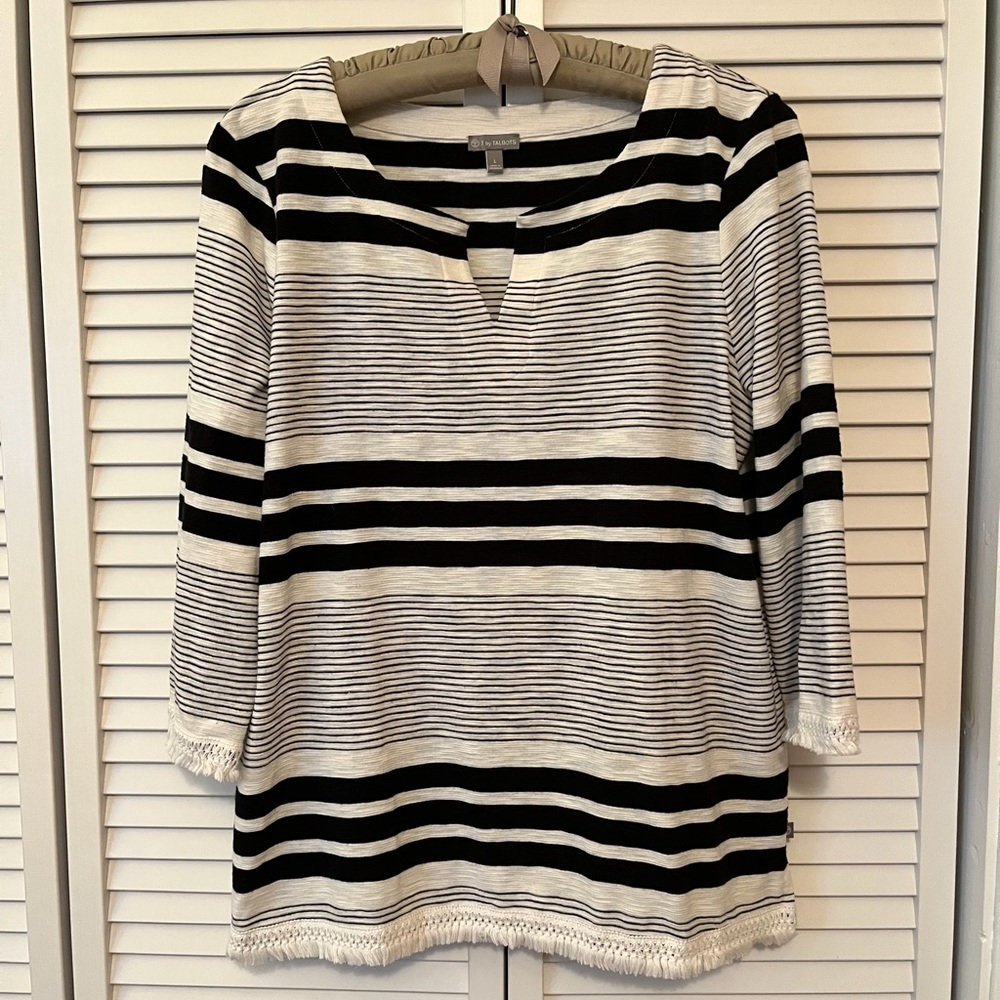Talbots striped split neck tee  Size L